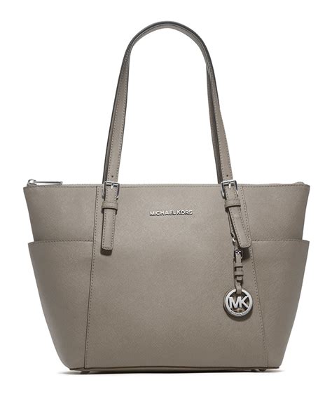 michael kors jet set pearl grey saffiano leather medium tote|Michael Kors saffiano tote bag.